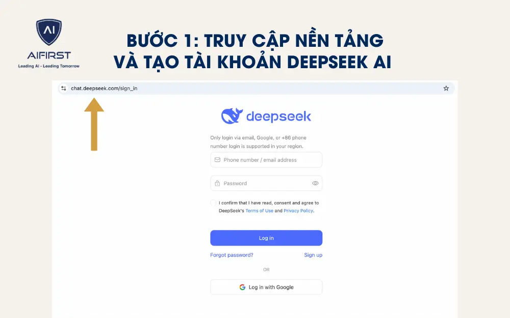 Truy cập đường link và tạo tài khoản DeepSeek AI