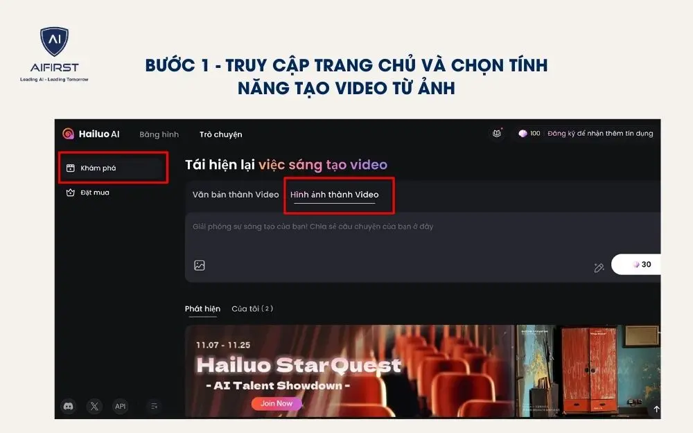 Truy cập vào website và chọn tính năng Hình ảnh thành video