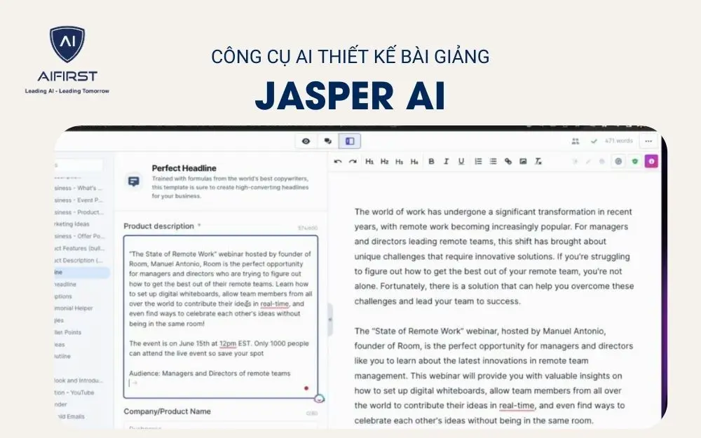 Công cụ AI hỗ trợ thiết kế bài giảng: Jasper AI