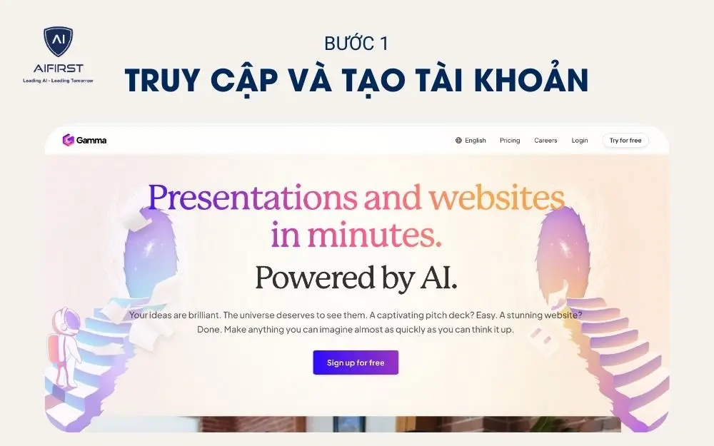 Truy cập vào trang web Gamma và tạo tài khoản