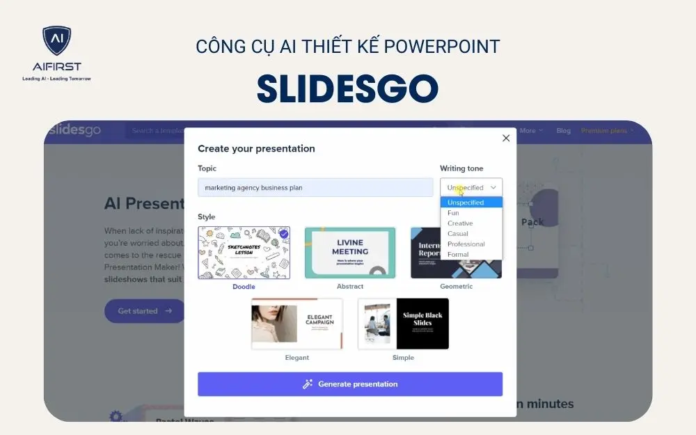 Công cụ AI thiết kế PowerPoint Slidesgo