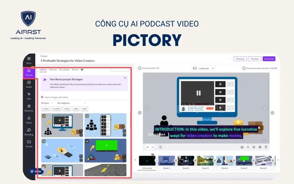 Công cụ AI Podcast Video: Pictory