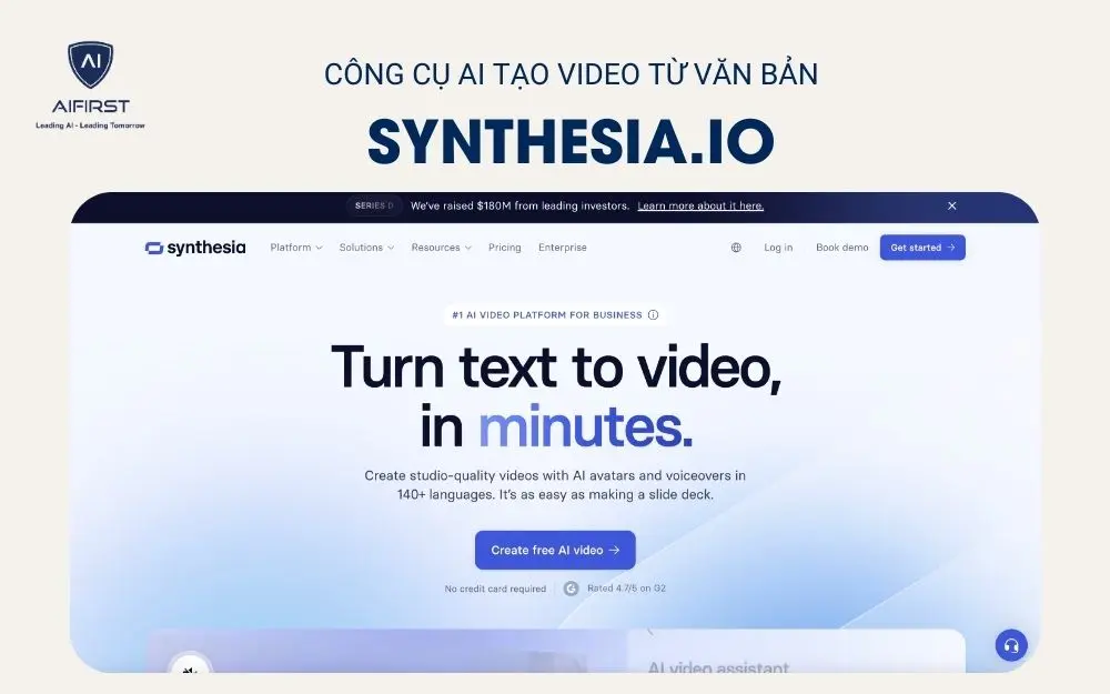 Công cụ AI tạo video từ văn bản Synthesia.io