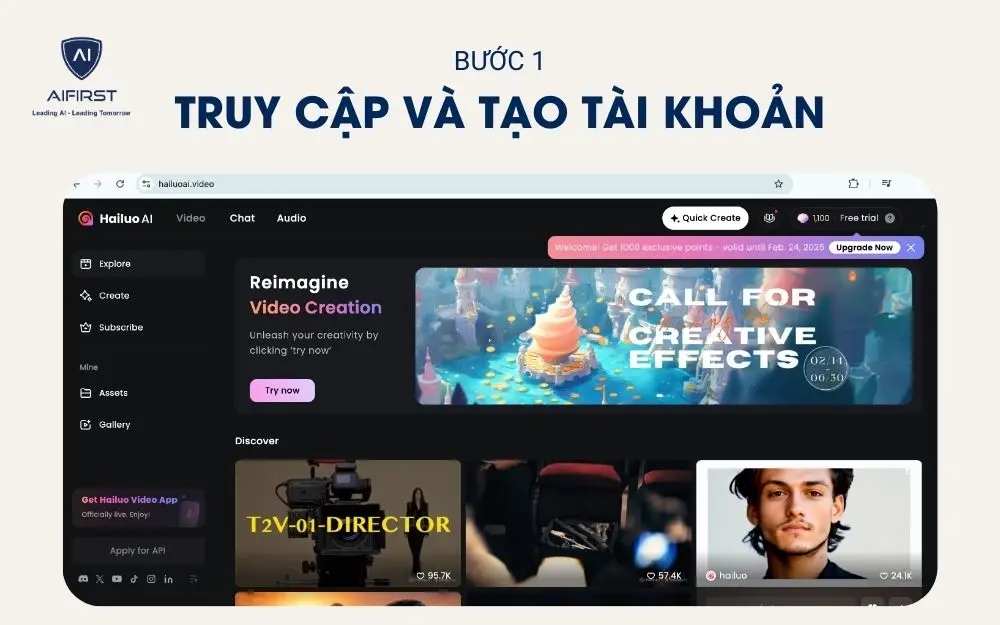 Truy cập vào website hailuoai.video để tạo tài khoản