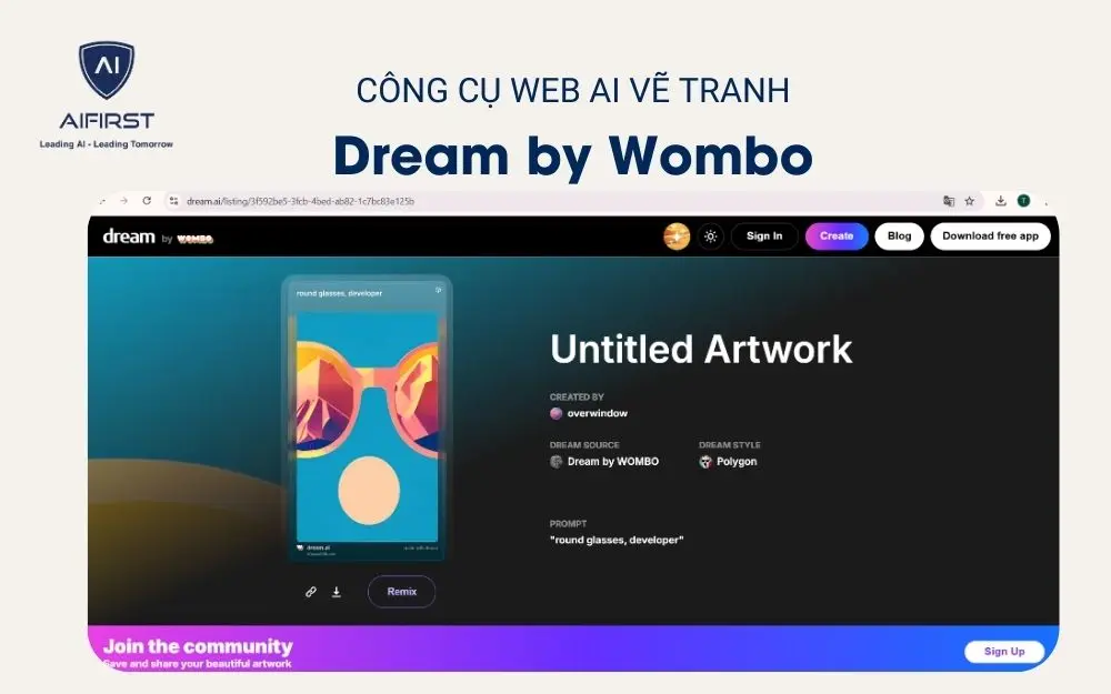 Web AI vẽ tranh Dream by Wombo