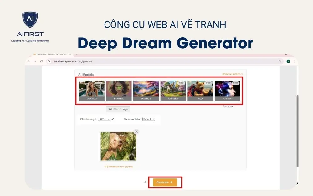 Chọn phong cách ảnh và nhấn “Generate”