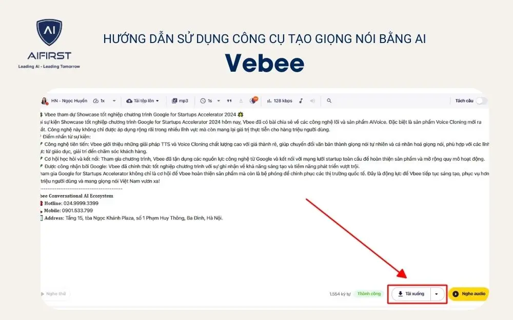 Nhấn “Tải xuống” sau khi hoàn tất tạo giọng nói bằng AI