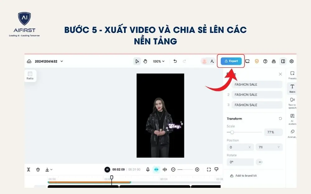 Sau khi đã chỉnh sửa xong, click vào “Xuất” để lưu video