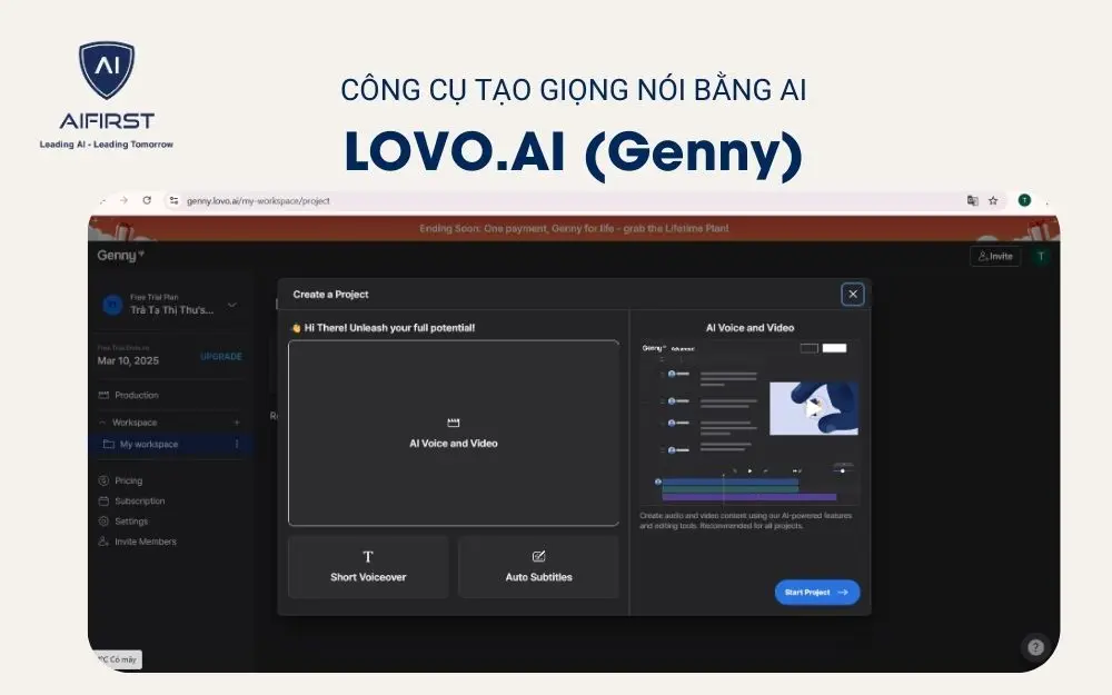 Công cụ tạo giọng nói bằng AI - LOVO.AI (Genny)