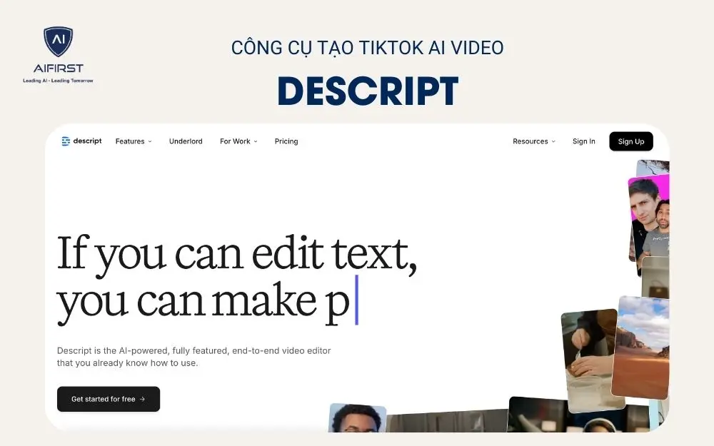 Công cụ tạo TikTok AI video Descript