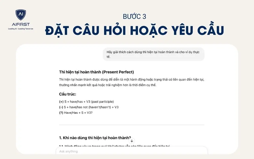 Đặt câu hỏi hoặc yêu cầu cho Chat GPT