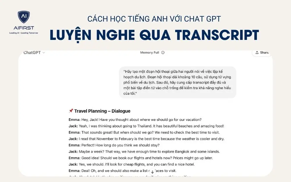 Học tiếng Anh với Chat GPT qua transcript