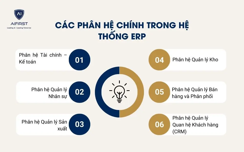 6 phân hệ chính trong hệ thống hoạch định nguồn lực doanh nghiệp ERP