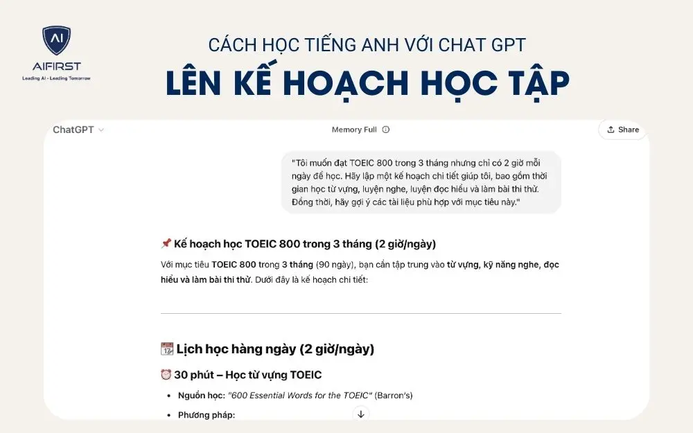 Lên kế hoạch học tập với Chat GPT dễ dàng