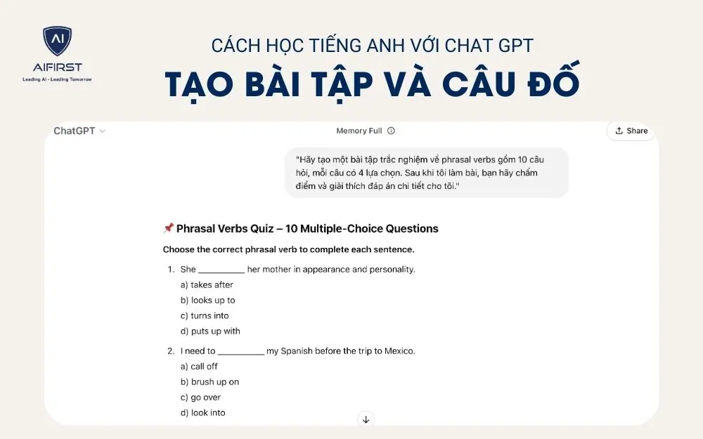 Học tiếng Anh với Chat GPT bằng cách giải bài tập và câu đố