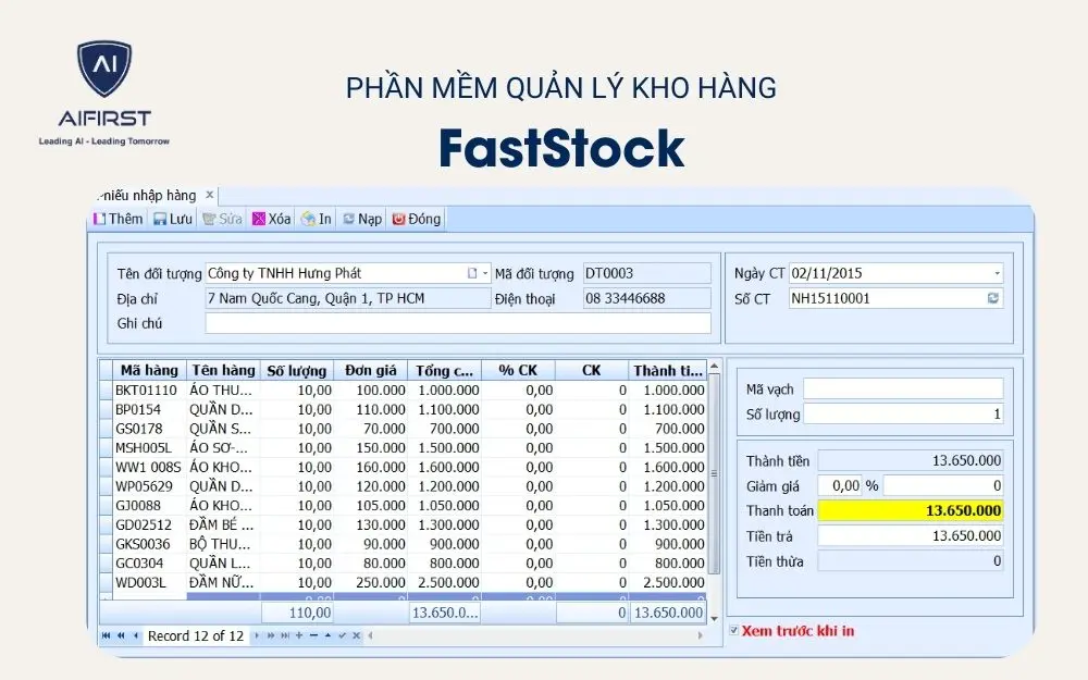 Phần mềm quản lý kho hàng FastStock