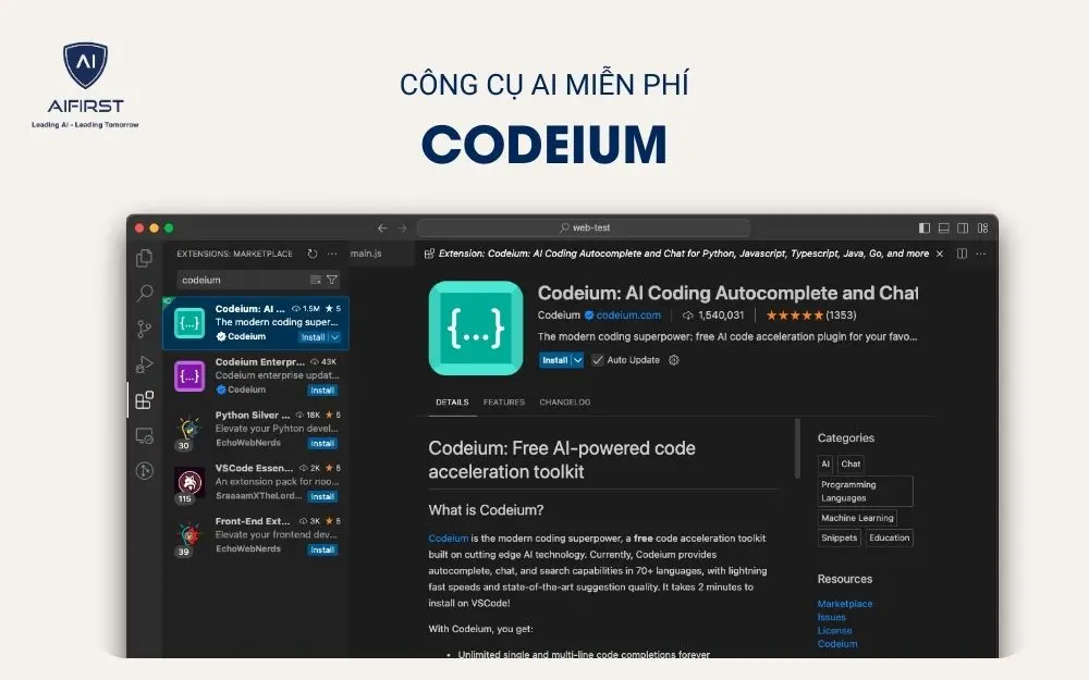 Codeium được xây dựng dựa trên công nghệ AI tiên tiến