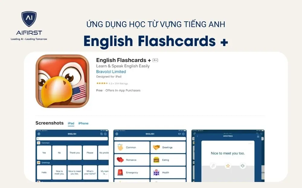 Ứng dụng học từ vựng tiếng Anh - English Flashcards +