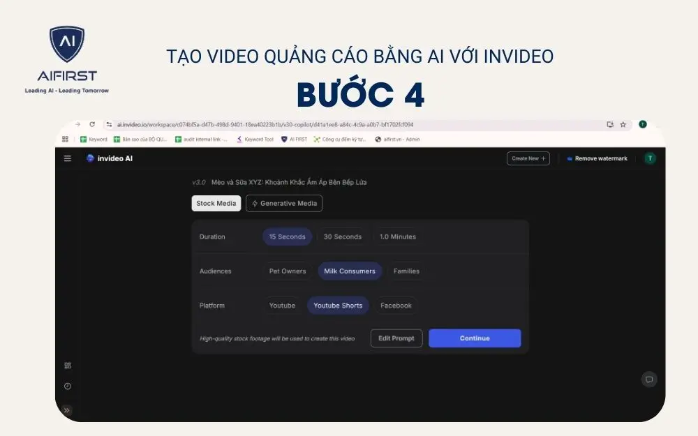 Tùy chỉnh cài đặt video và chọn “Continue”