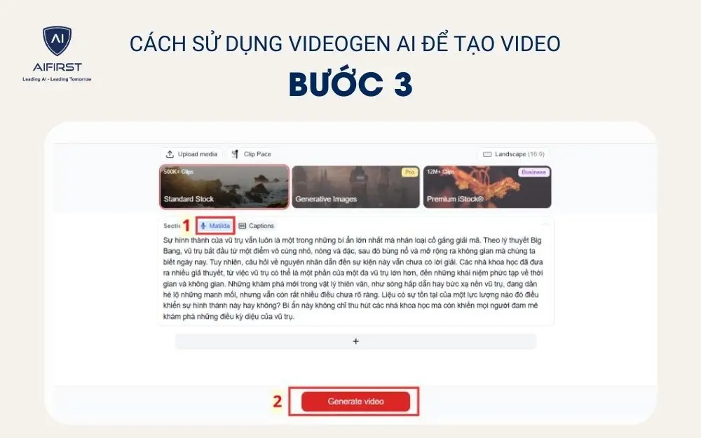 Nhấn “Generate Video” để tạo video.