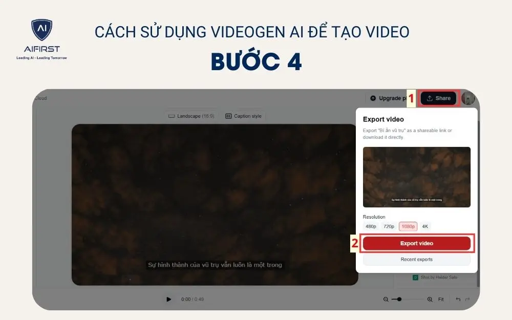 Nhấn Export Video để tải video hoặc chia sẻ lên YouTube