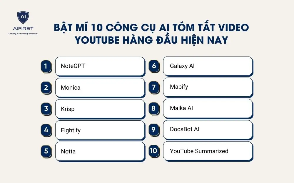 10 công cụ AI YouTube Summary nổi bật hàng đầu