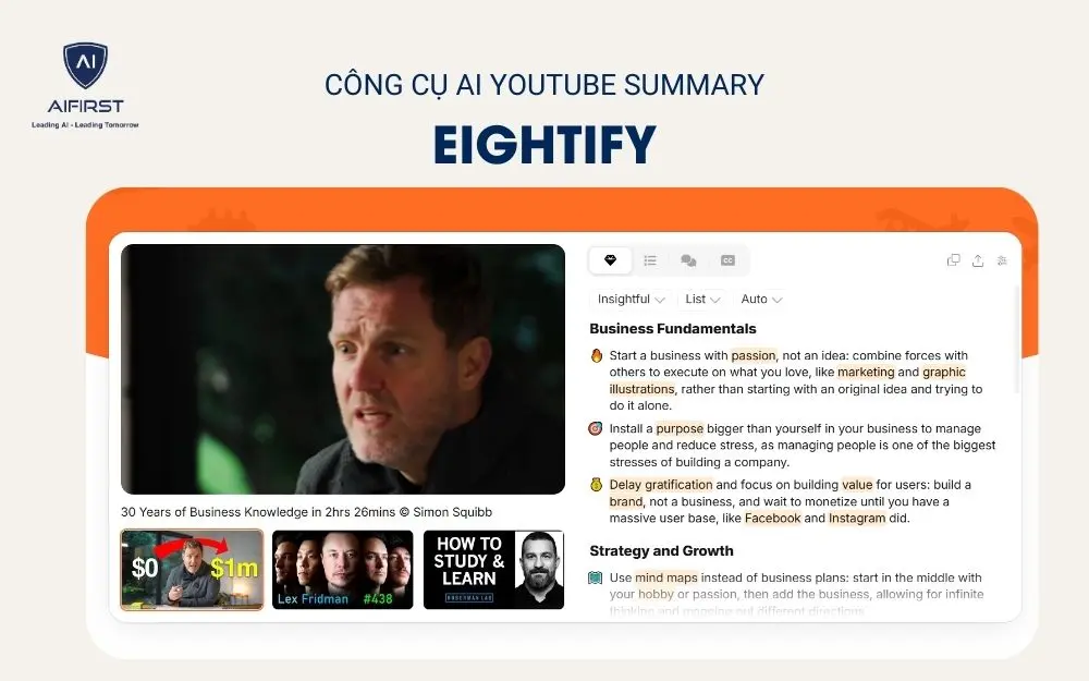 Công cụ AI YouTube Summary - Eightify