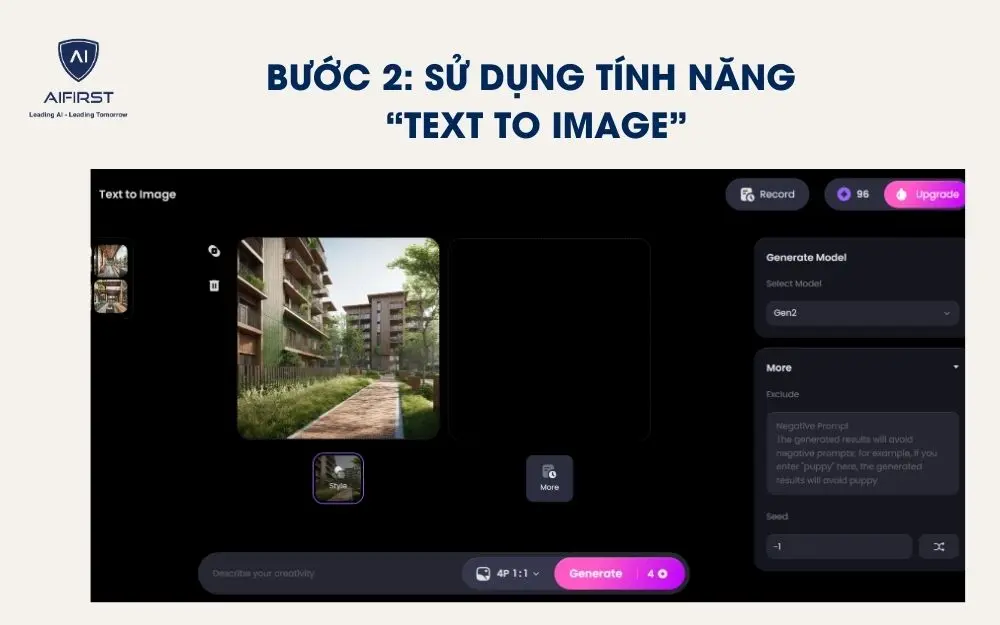 Thực hiện theo các bước chỉ dẫn khi sử dụng tính năng Text to Image