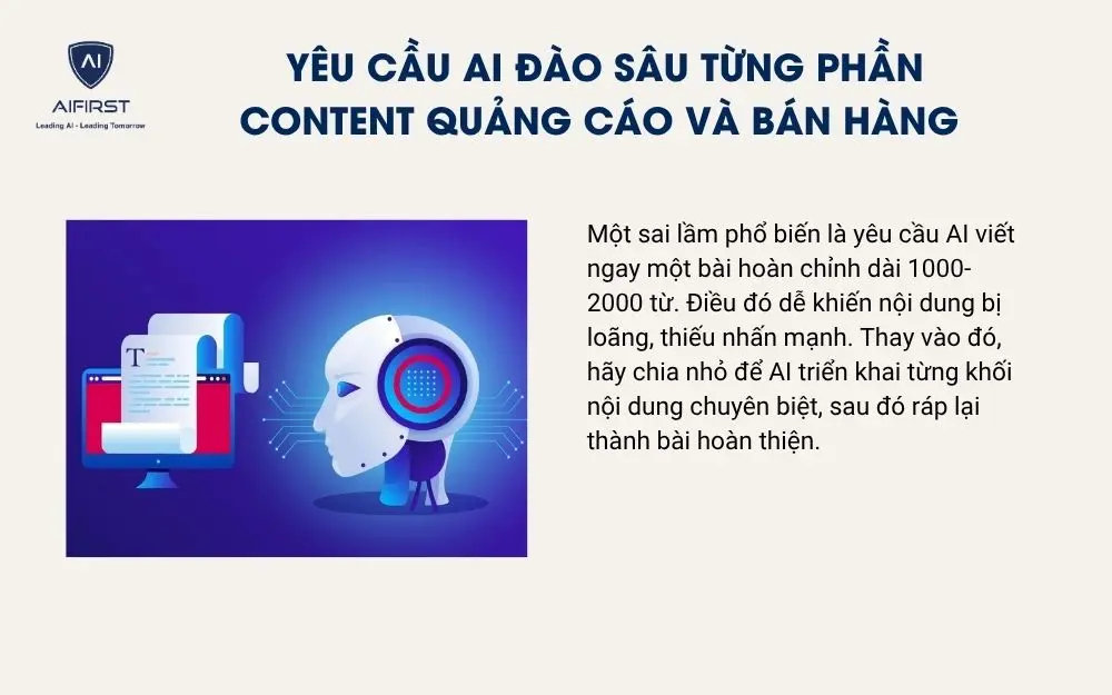 Yêu cầu AI đào sâu từng phần content quảng cáo và bán hàng