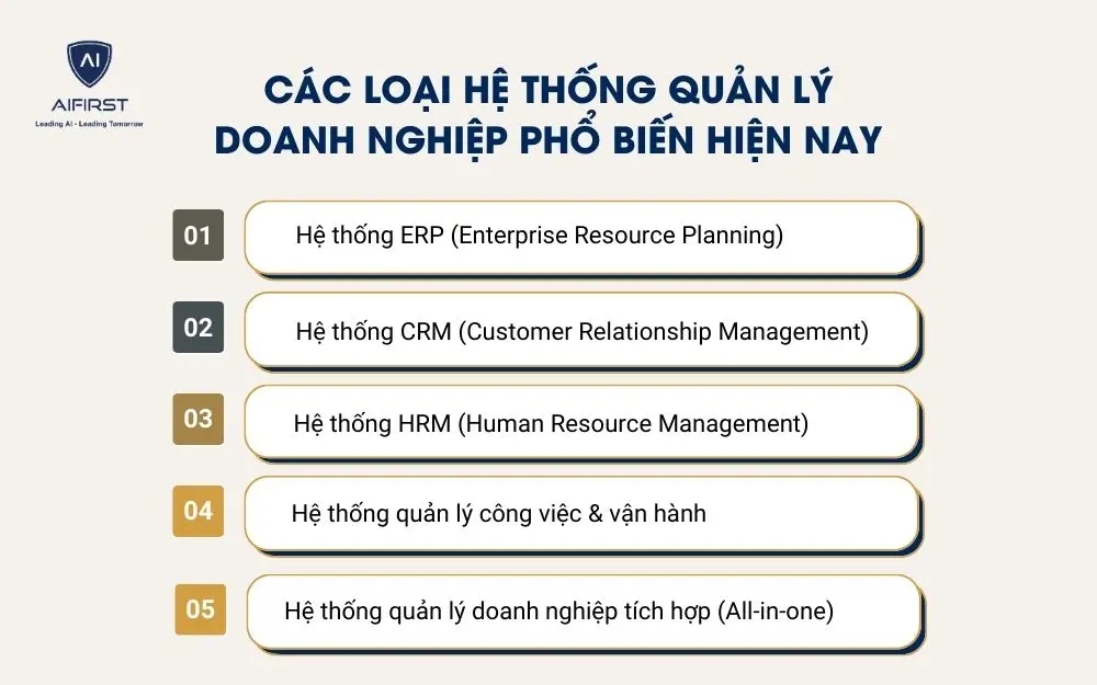 C&aacute;c loại hệ thống quản l&yacute; doanh nghiệp phổ biến hiện nay