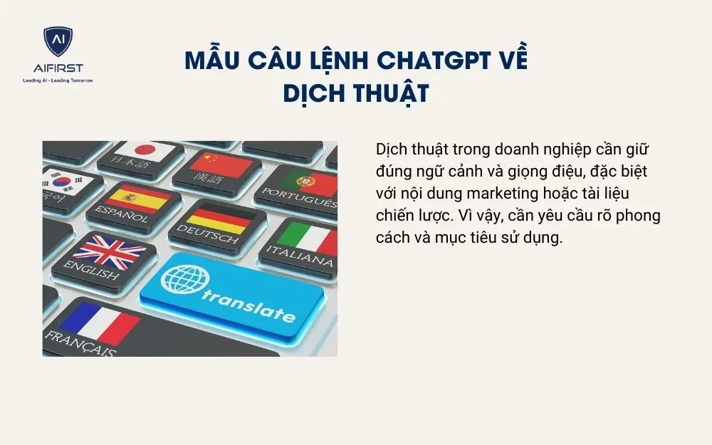 Mẫu c&acirc;u lệnh ChatGPT về dịch thuật