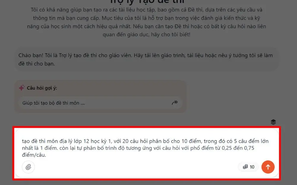  Nhập y&ecirc;u cầu cụ thể cho AI