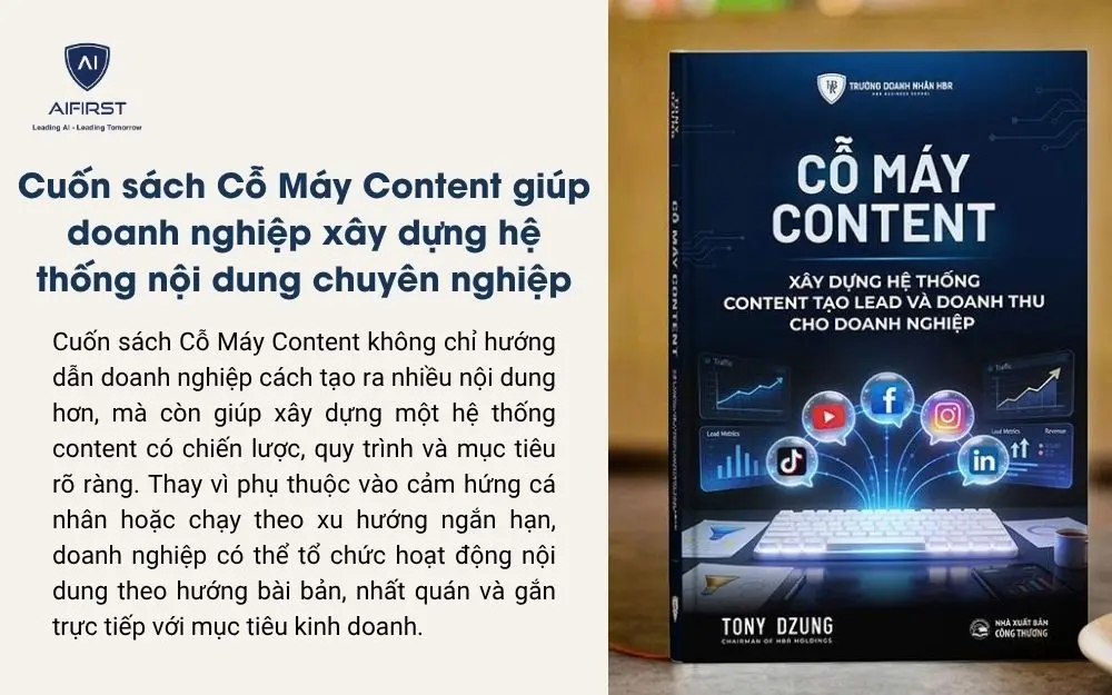Cuốn s&aacute;ch Cỗ M&aacute;y Content gi&uacute;p doanh nghiệp x&acirc;y dựng hệ thống nội dung chuy&ecirc;n nghiệp